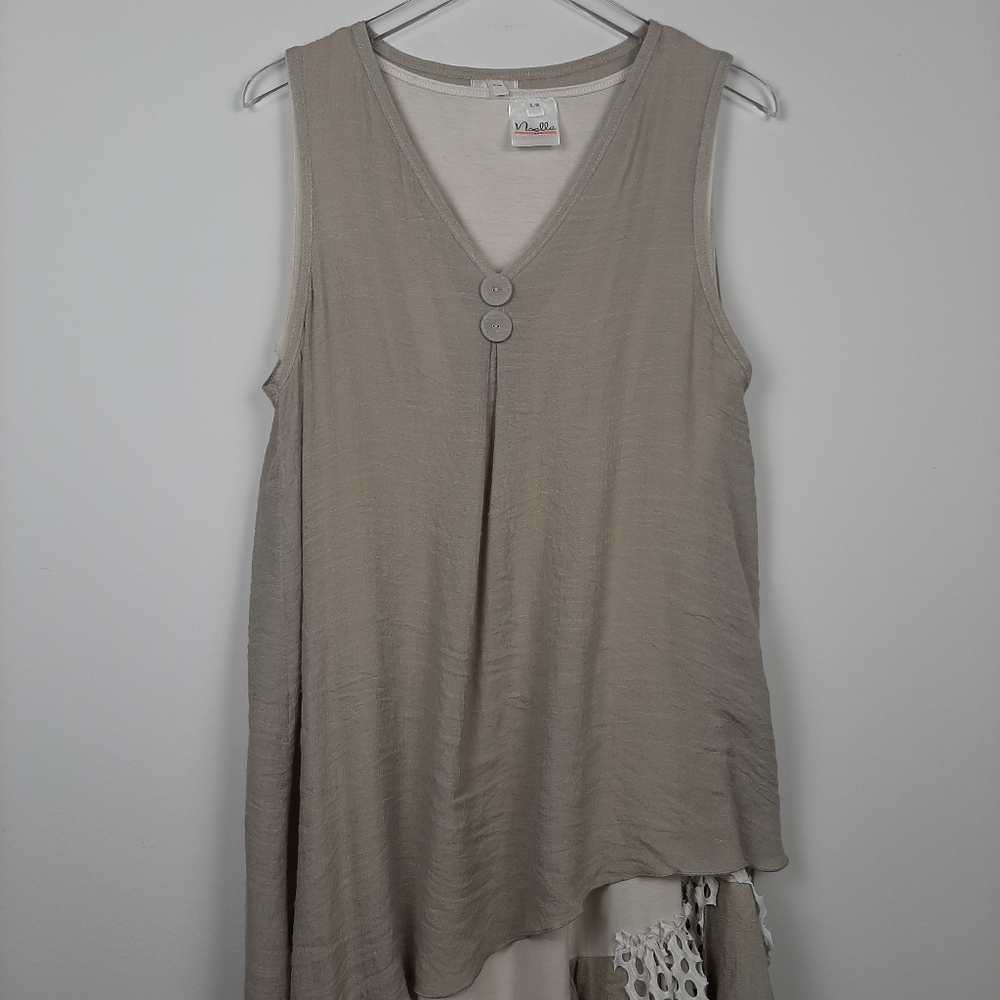 Noelle Lagenlook Tan and Cream Midi To Maxi Dress Size Medium - Picture 4 of 15